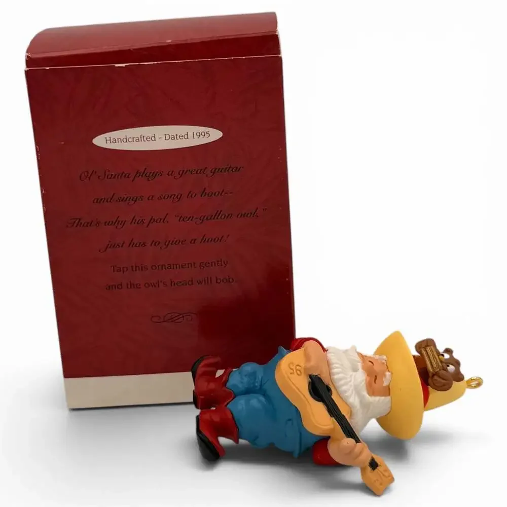 Hallmark Keepsake Ornament 1995 Santa's Serenade Cowboy Santa with Moving Owl